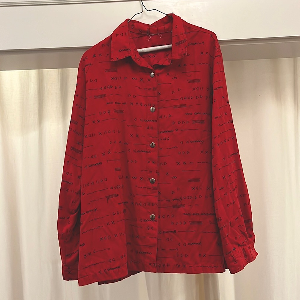Vintage red button down with hand stitched detailing design